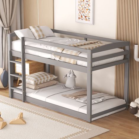Lit Superposé Enfant Lit 2 Places avec Barrières de Sécurité et Structure Basse 90×200 cm sans Matelas en Bois