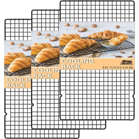 Set de 3 Grilles, Acier Inoxydable, Rectangulaires, Noires, 40,2x25cm, Cuisson, Refroidissement, Four