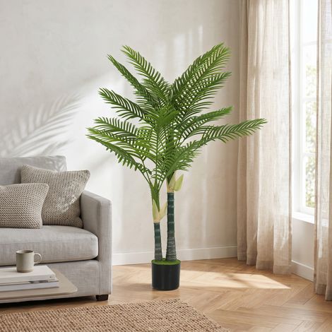 Palmier artificiel de 150 cm, avec 16 palmes, grande plante artificielle en pot pour salon ou balcon, vert (1/5)