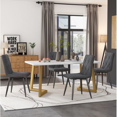 Set tavolo e 4 sedie 117 x 68 cm, tavolo rettangolare effetto marmo grigio DESVIAE (1/5)
