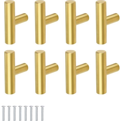 Poignées de Meuble en Forme de T Dorées, 8 Pièces, Acier Inoxydable, Pour Tiroirs, Meubles, Armoires, Garde-robe (1/5)