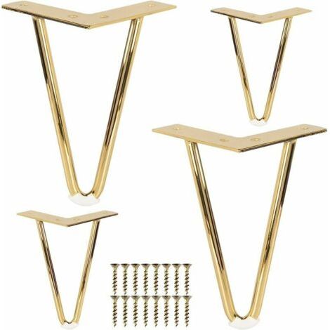 10 cm hohe Metallmöbelbeine, 4-teiliges Set aus Haarnadel-Tischbeinen aus Eisen mit Schrauben – Gold