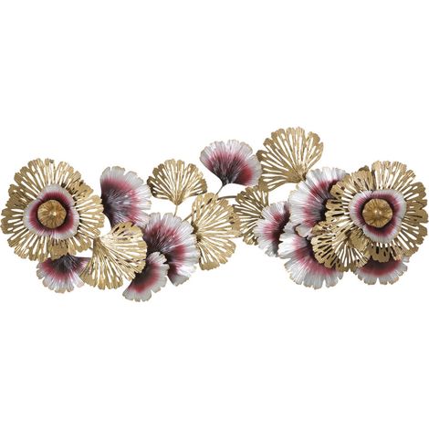 Pannello decorativo da parete Color A a fiori in ferro oro, argento e rosa 130x54 cm (1/5)