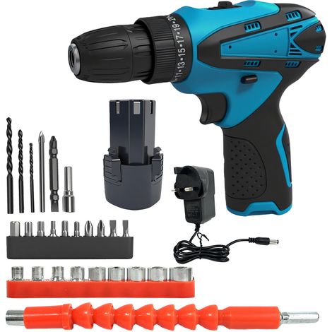 Kit de taladro inalámbrico de 12 V - Juego de herramientas manuales con taladro inalámbrico - Kit de reparación completo para hombres - Ideal para oficina, jardín, habitación de estudiante y proyectos (1/5)