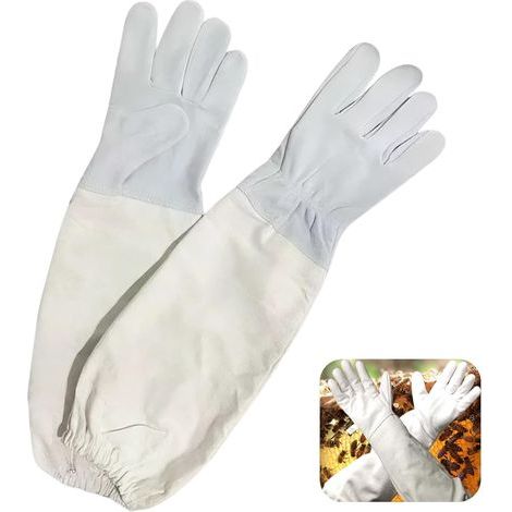 Gants d'Apiculture Professionnels en Peau de Chèvre avec Manches Ventilées et Poignets Élastiques, Protection Complète Contre les Piqûres d'Abeilles, Taille L, Adaptés pour Hommes et Femmes (1/5)