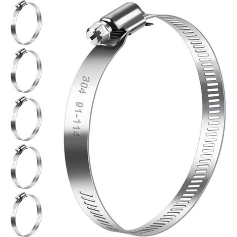 Hose clamps 91-114mm, set of 6 adjustable hose clamps made of 304 stainless steel, assortment of hose clamps for pool hose, ventilation hose, drain hose (1/5)