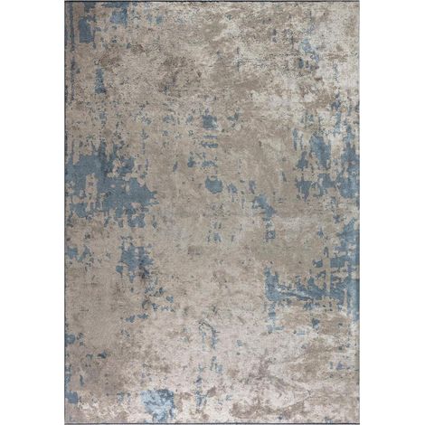 Tapis kilim tissé en coton 240x340 gris et bleu rectangle motif abstrait UNIBLUE