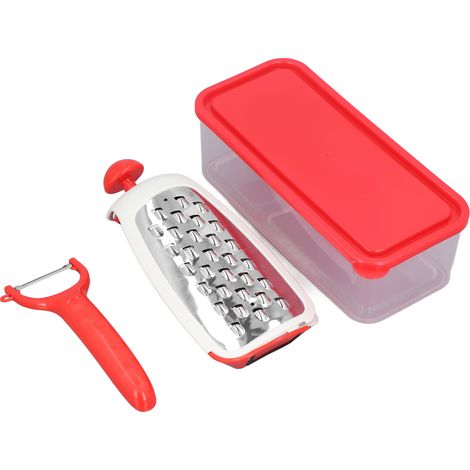 Coupe-légumes multifonctionnel 4 en 1 en acier inoxydable, portable, léger et facile à utiliser, hachoir à légumes rouge (1/5)
