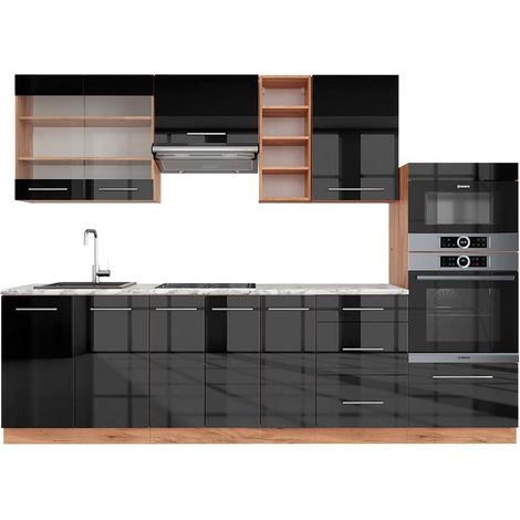 Cocina para solteros Fame-Line, Antracita-Oro/Blanco, 140 cm , ET Mármol, Vicco (1/5)