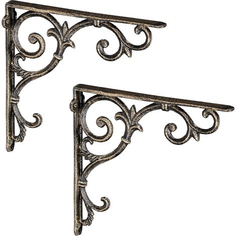 étagère Murale, Lot de 2, Ancien, Support en Fonte de Fer, Ornements baroques, Vintage, Couleur Bronze (1/5)