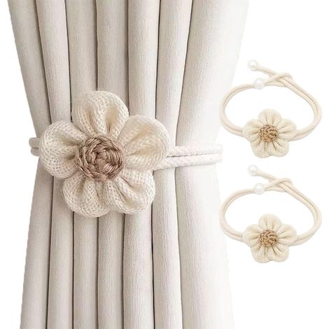 Attaches de rideau à fleurs réglables, 2 pièces, Style ferme, décoration en corde, dos de rideau en lin, supports de traitement de fenêtre (1/5)