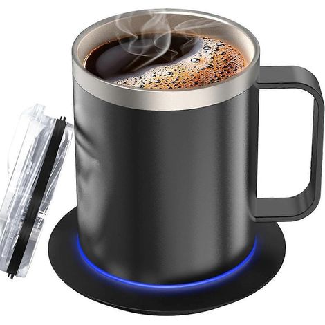 Tasse à café auto-chauffante double paroi en acier inoxydable 304, avec couvercle, idéale pour bureau et voyage, 350 ml. (1/5)