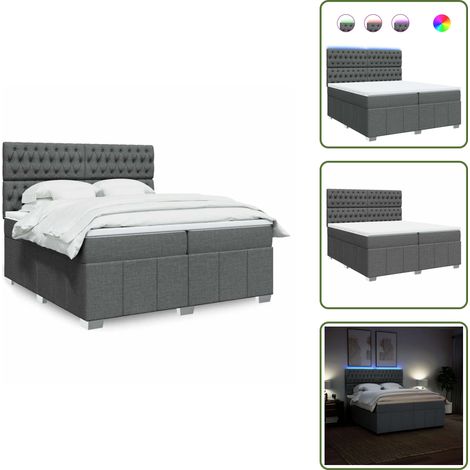 Sommier à lattes de lit avec matelas Gris foncé 200x200cm Tissu - Sommier À Lattes De Lit - Sommiers À Lattes De Lit - Lit - Meuble De Chambre À Coucher (1/5)