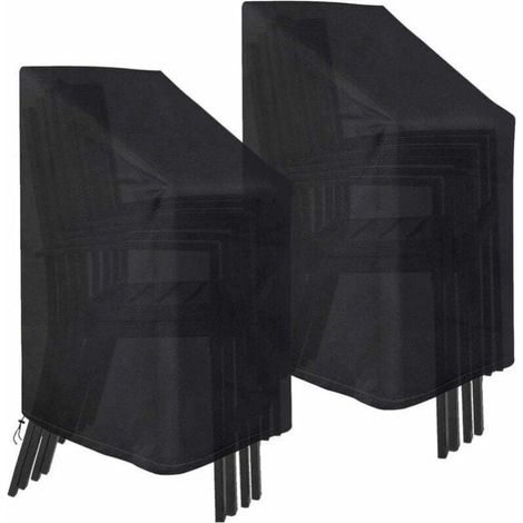 2er-Pack wasserdichte, winddichte, strapazierfähige 210D--Stoffbezüge für Gartenstühle, stapelbar, 75 x 75 x 120 cm (black) (1/4)
