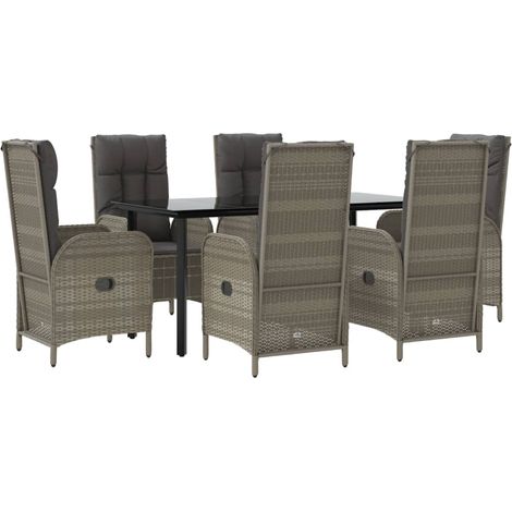 vidaXL Set da Pranzo Giardino 7pz Nero e Grigio con Cuscini Polyrattan (1/4)