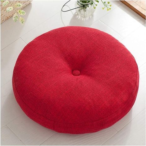 40cm (16inch) Round Cotton Linen Tatami Seat Cushion, Thick and Soft, Removable and Washable for Indoor and Outdoor Office Chairs, Red (1/5)