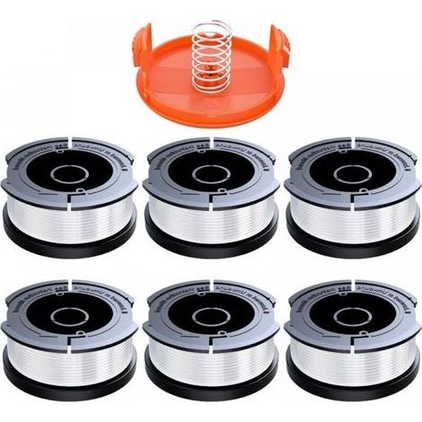 6 Pieces Trimmer Line Spool Compatible with Black and Decker, Ø1.65mm with 9m Trimmer Line, Contains 1 Replacement Spool Cover and 1 Replacement Spring