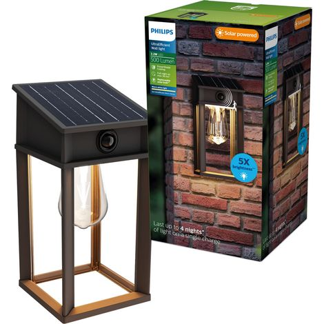 Philips Aplique solar cuadrado exterior GERI SQ, sensor de movimiento, ultraeficiente con bombilla solar reemplazable, 2700K/4000K (1/5)
