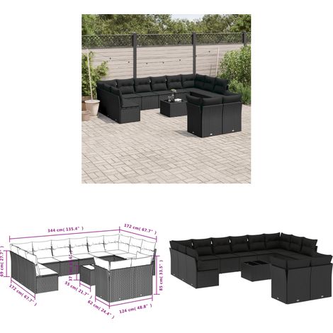 13-tlg. Garten-Sofagarnitur mit Kissen Schwarz Poly Rattan - Gartenmöbel - Esstischgarnituren - Outdoor Möbel - Lounge Set - Rattan Gartenmöbel - Home & Living (1/3)