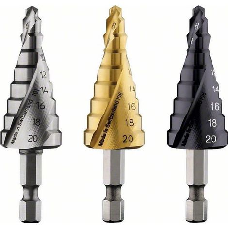 Bosch Stufenbohrer HSS-TiN, 4 - 20 mm, 1/4 Zoll, 70,5 mm, 9 Stufen