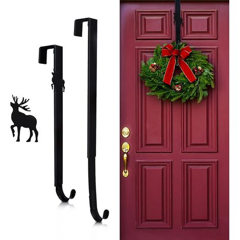 MINKUROW - Gancho Para Puerta Con Corona De Navidad, Gancho Para Puerta De Metal, Gancho Ajustable Para Sombrero, Adornos De Corona De Navidad, Gancho Para Puerta De Otoño (Negro) (1/5)
