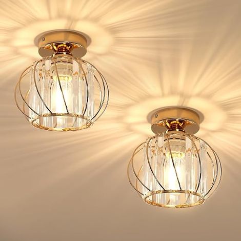 Plafonnier Doré en Cristal 2 Luminaires Plafond E27 (1/5)