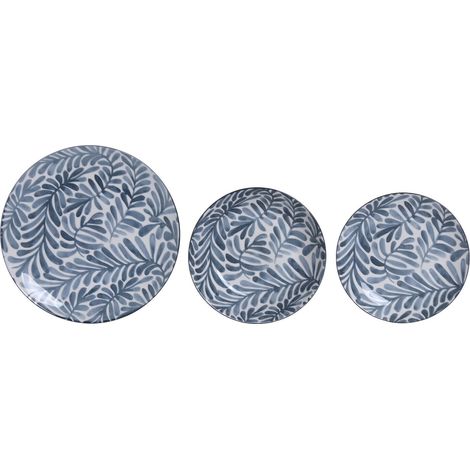 Vajilla Set 18 Porcelana 27X27X2,5 Hojas Azul (1/5)