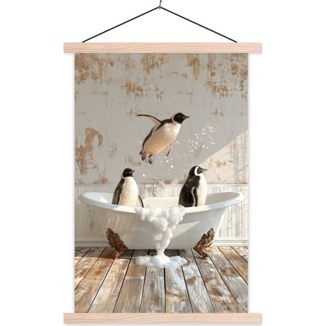 TEXTILE WALL ART Vintage - Penguin - Bathtub - Foam 60x90 cm (1/3)