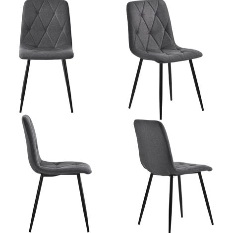 Lote de 4 sillas de comedor en tela y metal, con respaldo y patas de metal, gris oscuro (1/5)