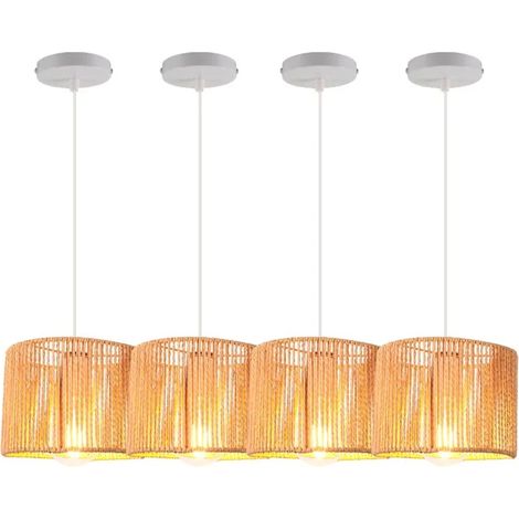 4pcs Suspension Luminaire Industriel,Lustre Vintage en Rotin et Métal Abat-jour Design Géométrie Plafonnier pour Salon (1/5)