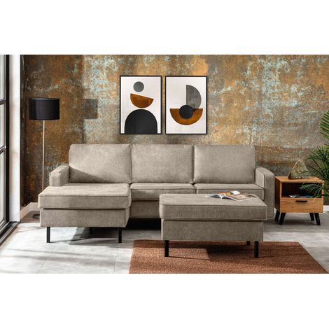 KONSIMO INVIA Loft Ecksofa links 4 Sitzer aus Leder und Mikrofaser, hellgrau (1/5)