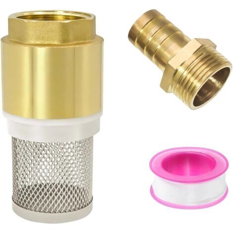 1" Vanne Non Retour Pompe, Crepine Pompe, Clapet Anti Retour 1 Pouce, Crépine Aspiration, avec Raccord Fileté Mâle 1" et Ruban Brut, pour Pompe Eau, Tuyau Aspiration, Conduites Hydrauliques