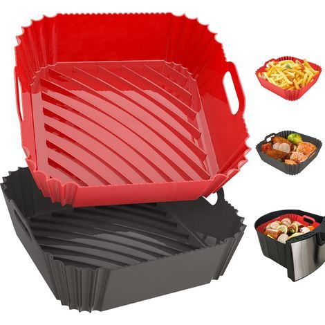 Lot de 2 doublures réutilisables en silicone pour friteuse à air, 18 cm de côté, pour casseroles, fours, plaques de cuisson, tapis de panier et accessoires de friteuse à air (1/4)