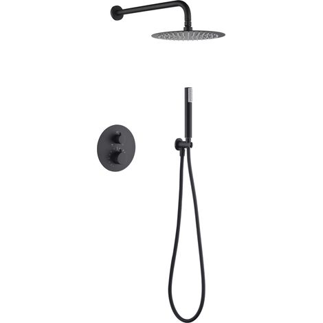 Set doccia incasso con termostato  Modello MONZA  Testa doccia di dimensioni standard  Colore nero finitura opaca [IMEX®]