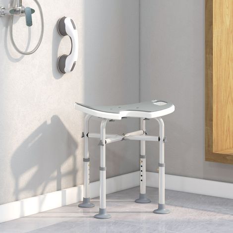 Tabouret de douche siège de douche hauteur ajustable 39-51.5 cm barre d'appui à ventouse patins à ventouse gris
