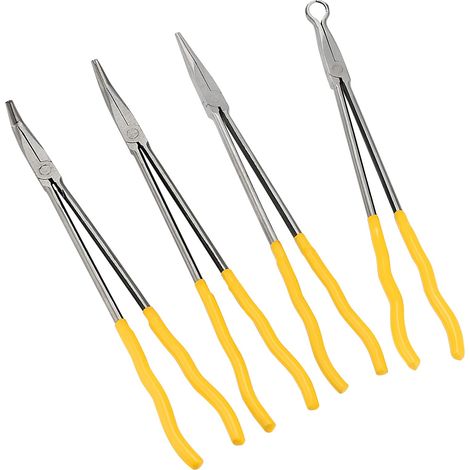 Lot de 4 pinces à long bec extra longues 40 cm : droite, 45°, 90°, circulaire - pince de précision pour plier, couper, modeler le fil et fabriquer des bijoux