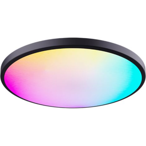 Runde RGBCW-LED-Deckenleuchte mit Dimmfunktion und intelligenter Farbanpassung, mit integrierter Funkfernbedienung, ideal für ein Schlafzimmer. (1/5)