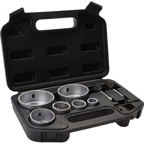 Lochsägen-Set für Keramikfliesen mit Diamantbeschichtung, mit Aufbewahrungsbox aus Legierung, 6 Löcher, 22–73 mm, tragbar, langlebig, zum Schneiden von Beton