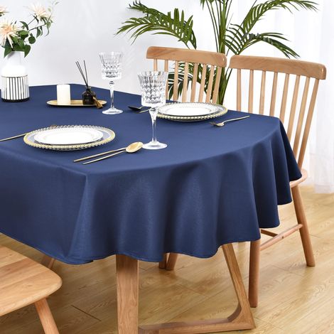 Nappe Ovale Lavable en Tissu Bleu Marine uni pour Salle à Manger, Mariage, fête, Banquet, décoration de Table - 152,4 x 259,1 cm (1/5)