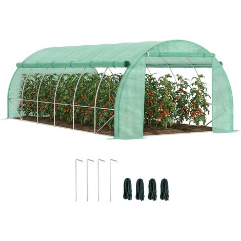 Serre de jardin serre tunnel 18 m² avec porte, parois latérales enroulables 12 fenêtres acier PE 4 x 3 x 2 m vert