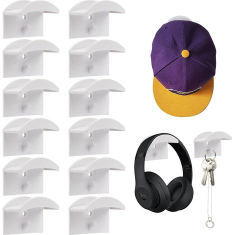 12 Pieces Adhesive Wall Hat Rack (White), Hat Hook Storage Holder, Suitable for Doors, Bedrooms, Entryways (1/5)