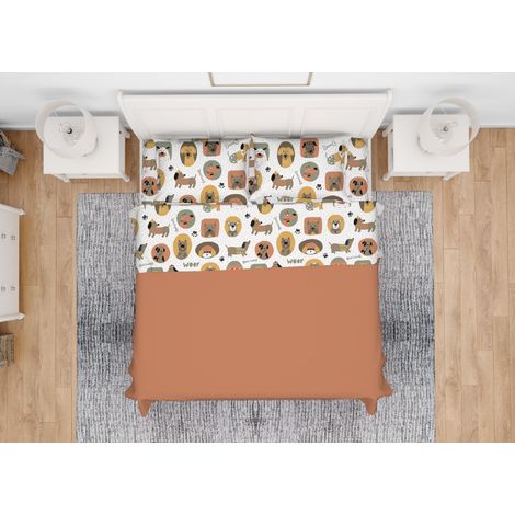 Completo Lenzuola Letto Morbida Flanella 100% Cotone Dis. Cani, misuraSingolocoloreCani (1/4)