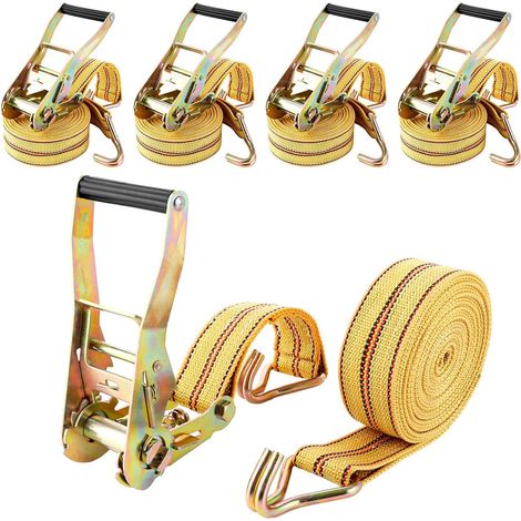 4 Jeux de 6M×50MM Sangle d'arrimage à Cliquet, Sangle a Cliquet avec Crochet en Polyester, Sangles de Serrage avec Tendeur à Cliquet pour Remorque, Moto, Voiture (1/5)
