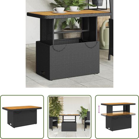 vidaXL Table de jardin réglable - Table de jardin noir 90x55x71 cm résine tressée et bois acacia (1/5)
