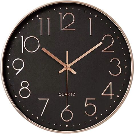 Horloge Murale Moderne Silencieuse à Quartz 25cm - Chiffres Surdimensionnés Ronde (Or Rose)