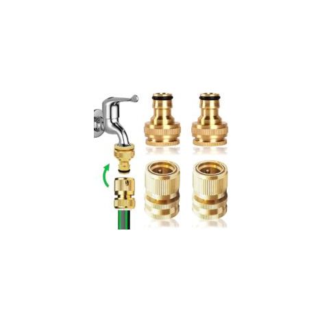 Set mit 2 Paar 2-in-1-Gartenschlauchverbindern, 1/2" und 1,9 cm, 2-in-1-Schnellverbinder aus Messing, Schnellverbinder für Gartenschlauchenden, Verbindungsset für Küche, Garten und Außenbereich - Crez