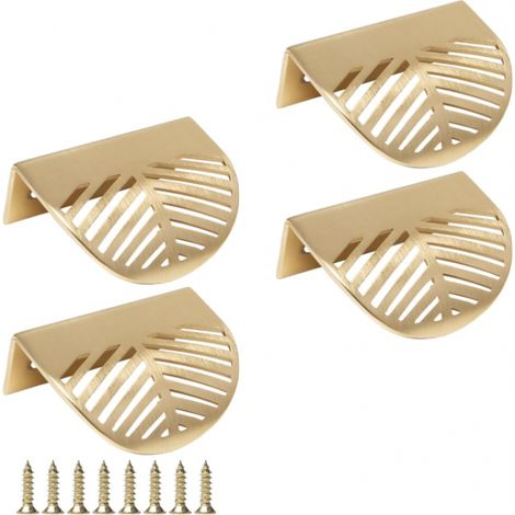 BEBUSINGOTO 4-teiliges goldenes Möbelgriff-Set, blattförmiger Schrankgriff, Schubladengriff aus goldfarbener Zinklegierung, unsichtbarer goldener Kommodenknopf mit Schrauben für Schrank und Küchensch (1/5)