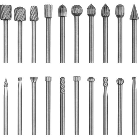 Mesee Lot de 20 Fraises Rotatives HSS Burrs Rotatives en 3mm Tige, Coupe Rotative Bavure Outil Routage de Bois en Acier Rapide pour Fraisage Sculpture Polissage sur Bois Pierre Métal (1/5)
