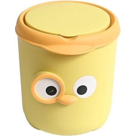 Mini poubelle de bureau - Mini poubelle jaune avec couvercle à charnière mignon - Pour enfants - Mini poubelle de voiture - Corbeille à papier (1/4)