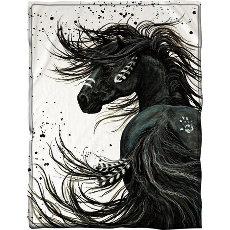 Couverture Polaire - 150x200 cm - Imprimé Cheval Noir - Microfibre 100 % Polyester - Pour Canapé Lit Camping Intérieur Extérieur - 1 Pièce (1/5)